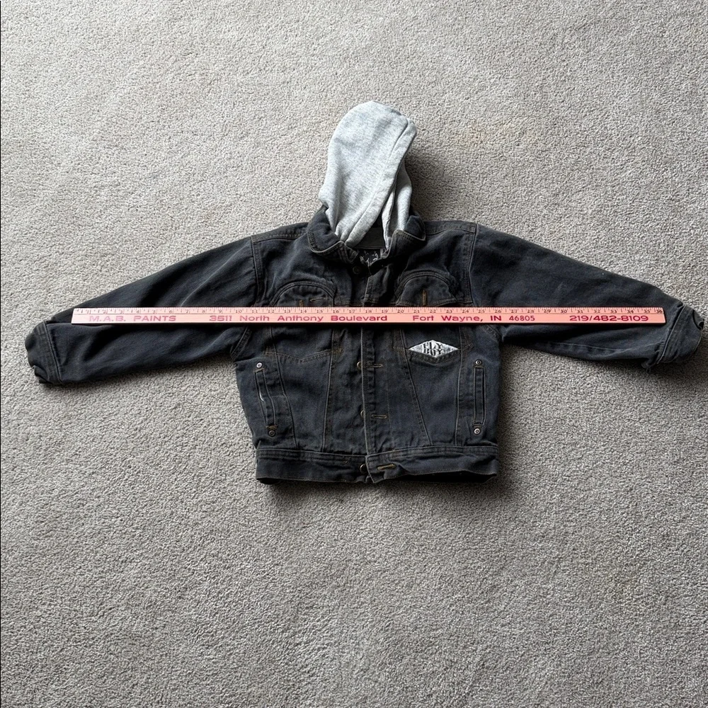 Tomorrow’s Generation FLY BOY size 10 Kids Black Denim Jacket with gray Hood